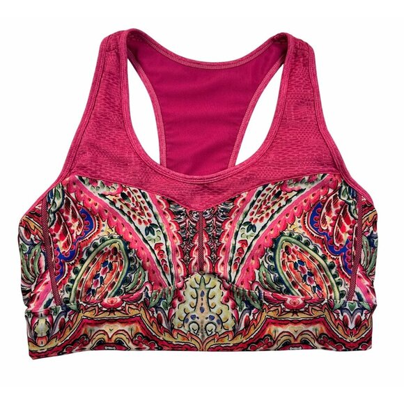 SET Of Nanette Lepore Neon Pink Paisley Cropped Leggings & Bra Sz XL - Picture 4 of 16